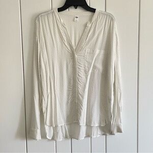 $10 SALE Button-Up Long Sleeve Polka Dot Top V-Neck Off White Black Shirt